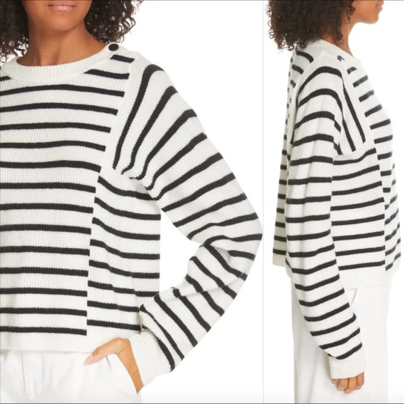 Vince cashmere wool blend mixed stripe crewneck long-sleeve pullover sweater